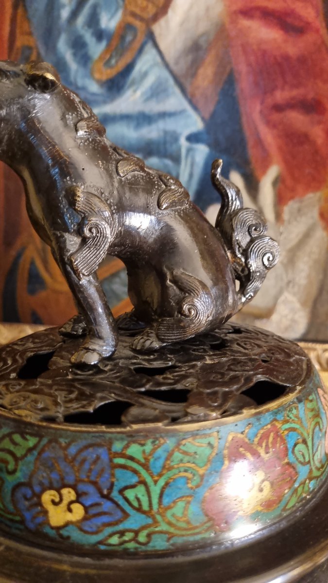 Large Cloisonné Bronze Incense Burner, Japan, Late 19th Century-photo-3