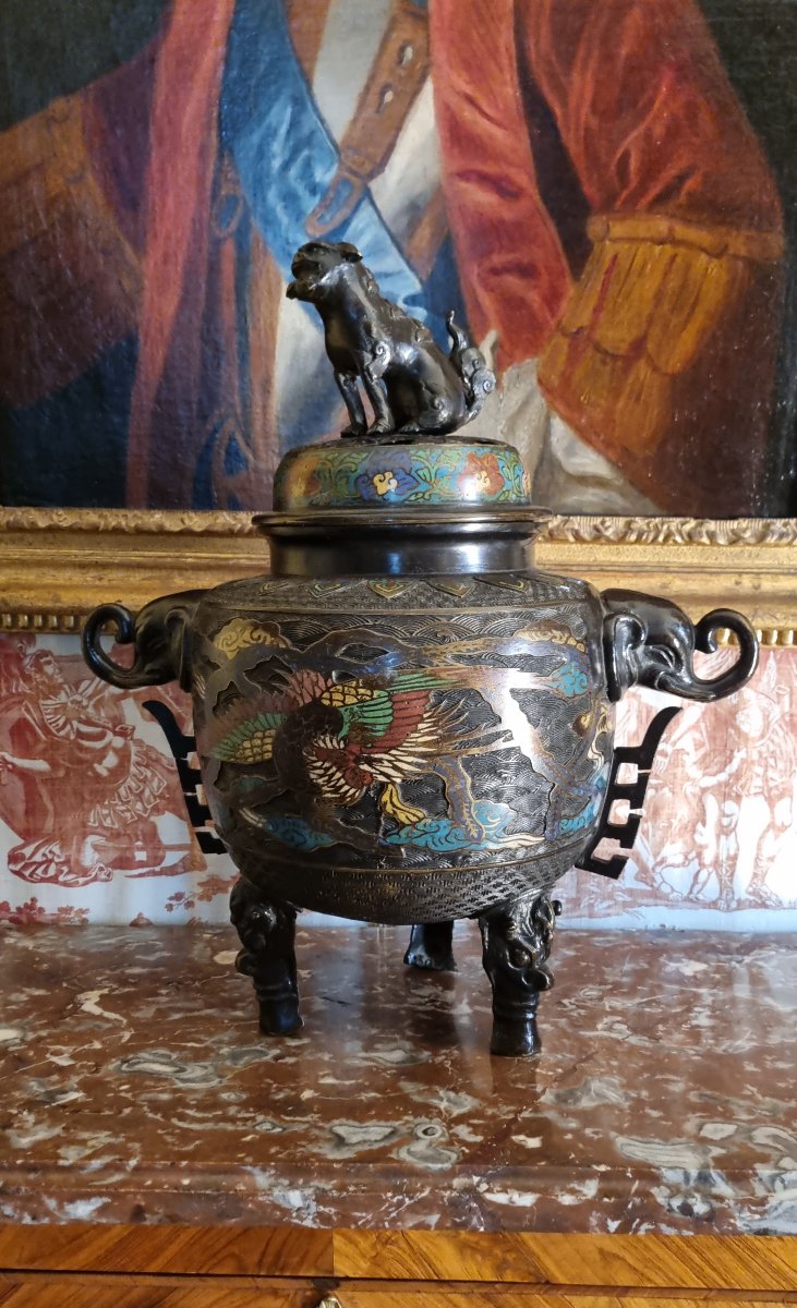 Large Cloisonné Bronze Incense Burner, Japan, Late 19th Century