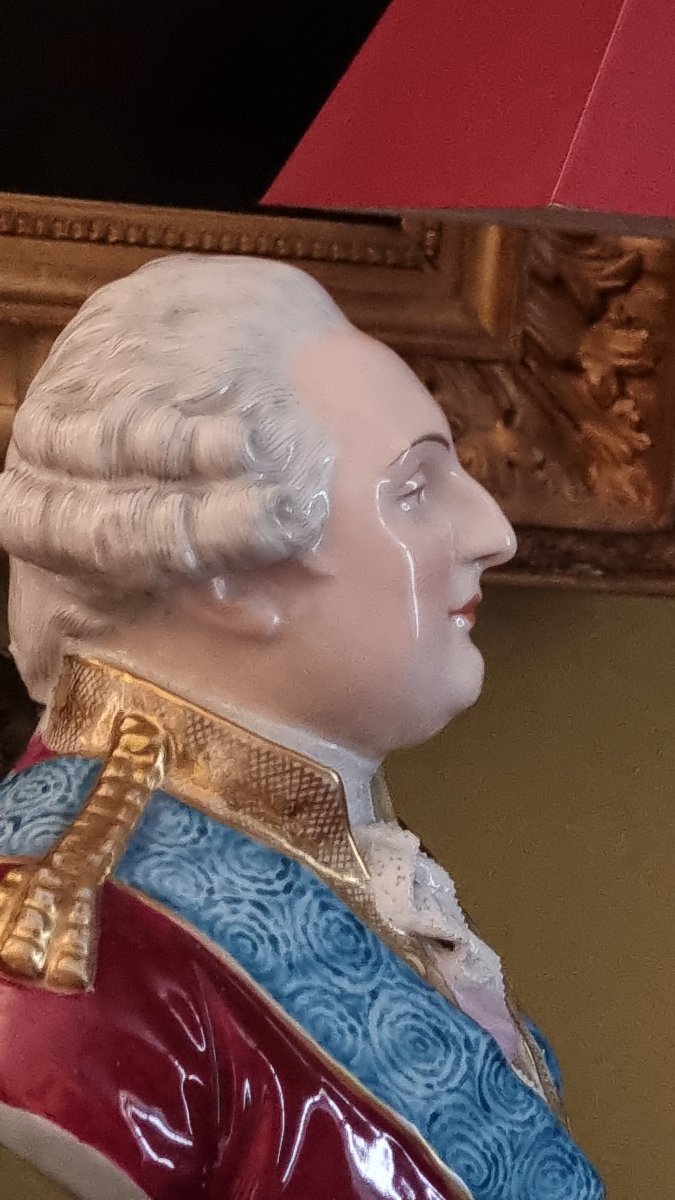 BUSTE DE LOUIS XVI EN PORCELAINE DE PARIS POLYCHROME DANS LE GOUT DE SEVRES ROYALISTE-photo-7