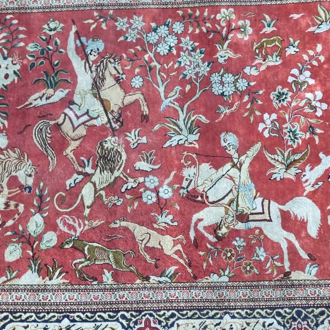 Fully Hand-knotted Silk Rug From Iran  123 Cm X 78 Cm Ghoum Chasse-photo-3