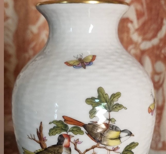  Herend Porcelain, Hungary, Rothschild Model, Birds, Vase, 15 Cm-photo-1