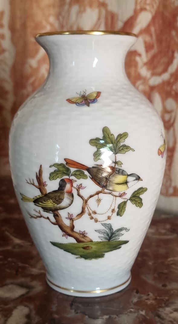  Herend Porcelain, Hungary, Rothschild Model, Birds, Vase, 15 Cm