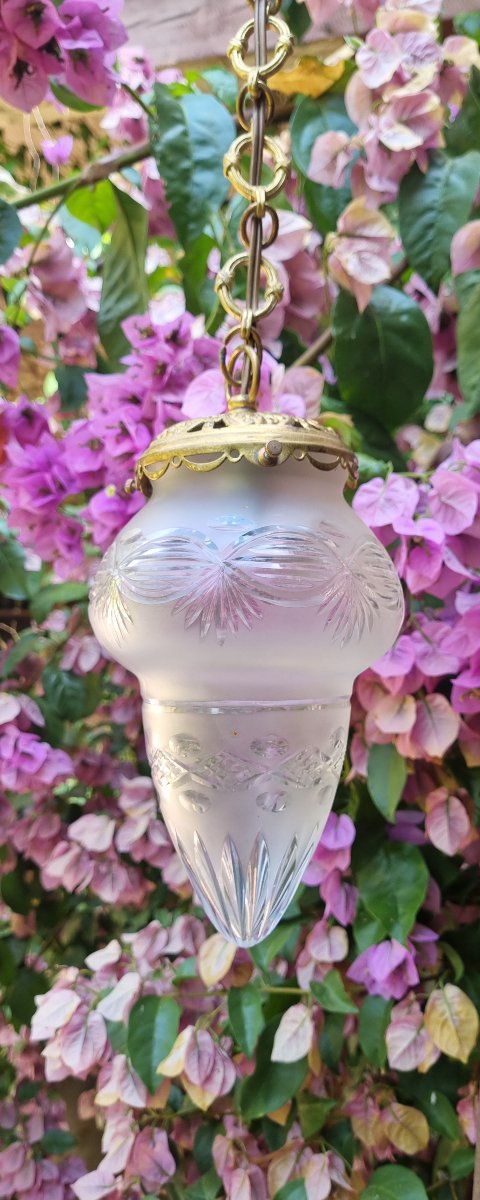 Hall Lantern, Small Gilded Bronze Chandelier, 19th Century, Napoleon III, Cut Crystal-photo-2