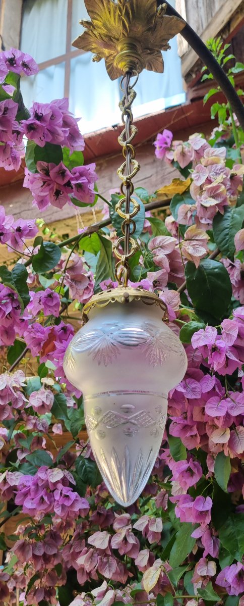 Hall Lantern, Small Gilded Bronze Chandelier, 19th Century, Napoleon III, Cut Crystal-photo-5