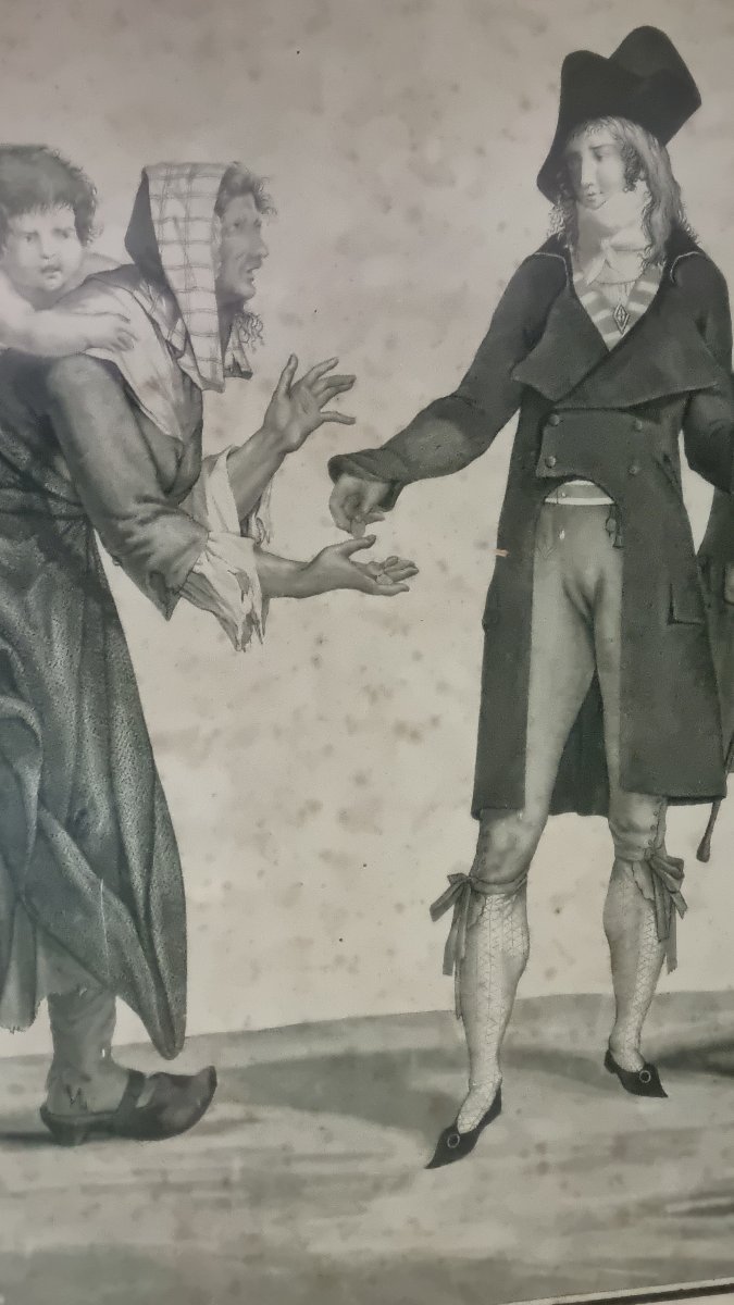 Jean François BOSIO AQUATINTE EPOQUE DIRECTOIRE INCROYABLES ET MERVEILLEUSES GRAVURE  MONACO-photo-1