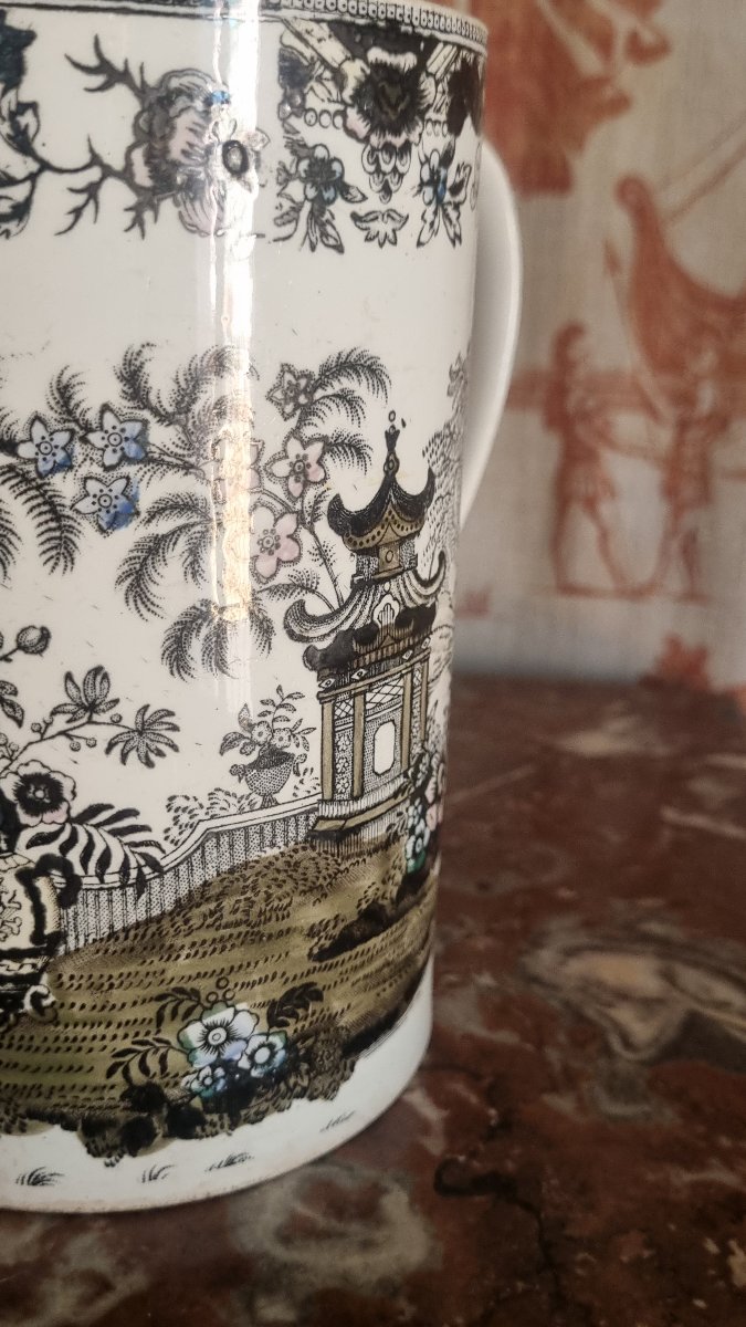 Creil And Montereau Earthenware, "pagode" Model, Rare Pitcher-photo-4