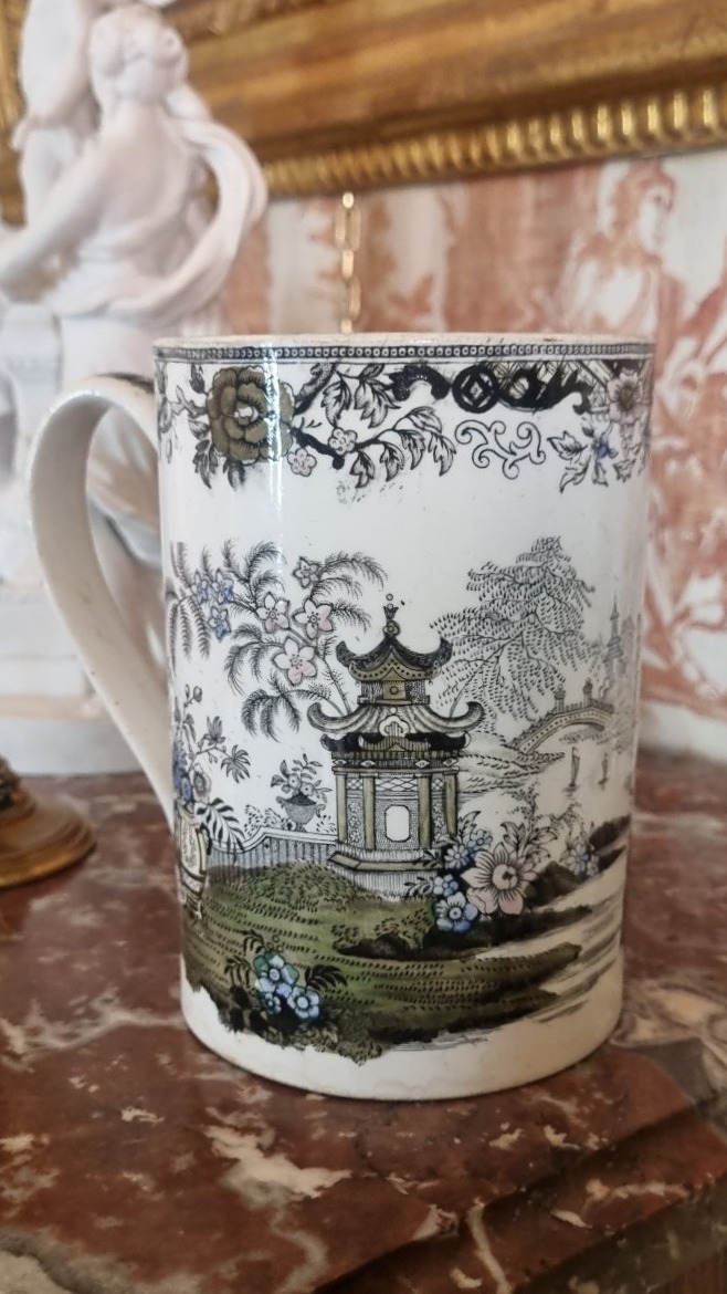 Creil And Montereau Earthenware, "pagode" Model, Rare Pitcher