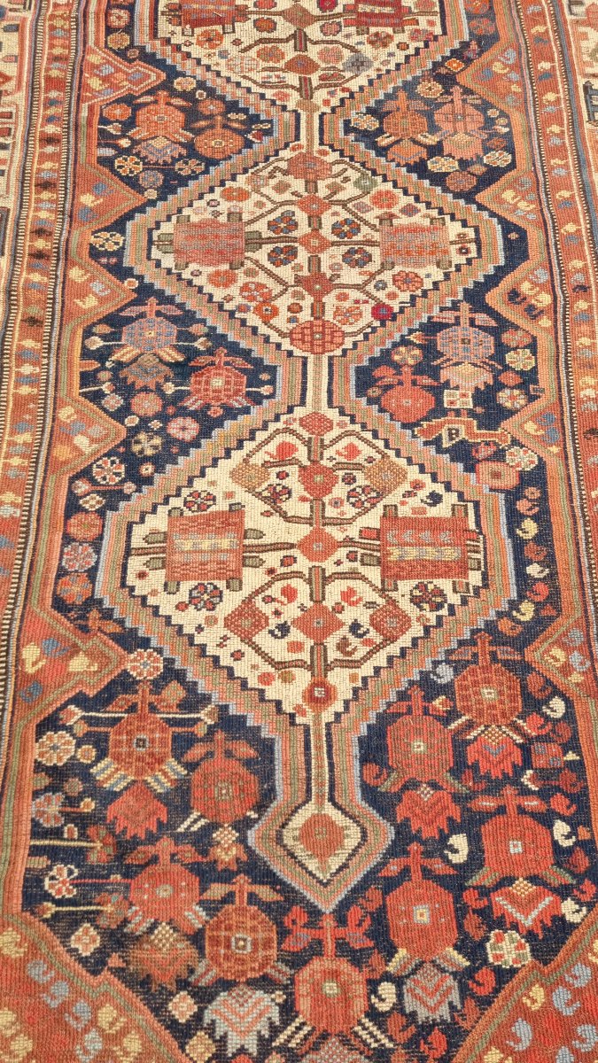 TAPIS DE GALERIE COULOIR ANCIEN CAUCASE NOUÉ MAIN XIXe 155 x 300