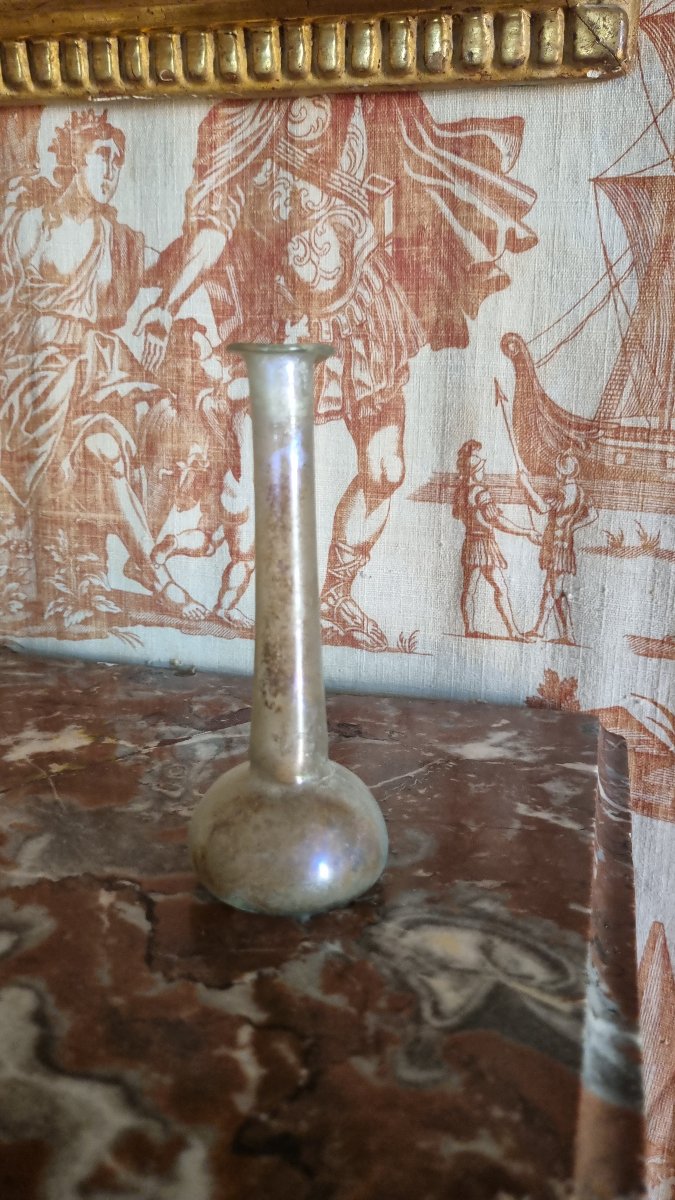 Iridescent Glass Balsam Vase From The Roman Period, 1st–3rd Century, Antiquity -photo-3