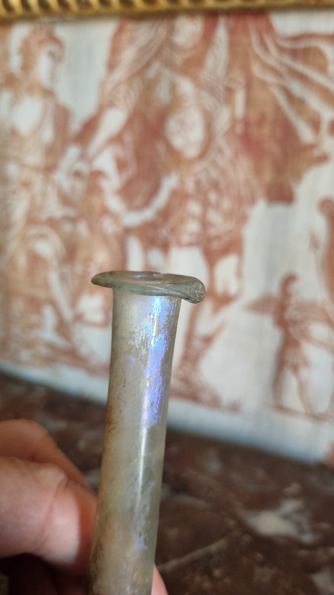 Iridescent Glass Balsam Vase From The Roman Period, 1st–3rd Century, Antiquity -photo-4