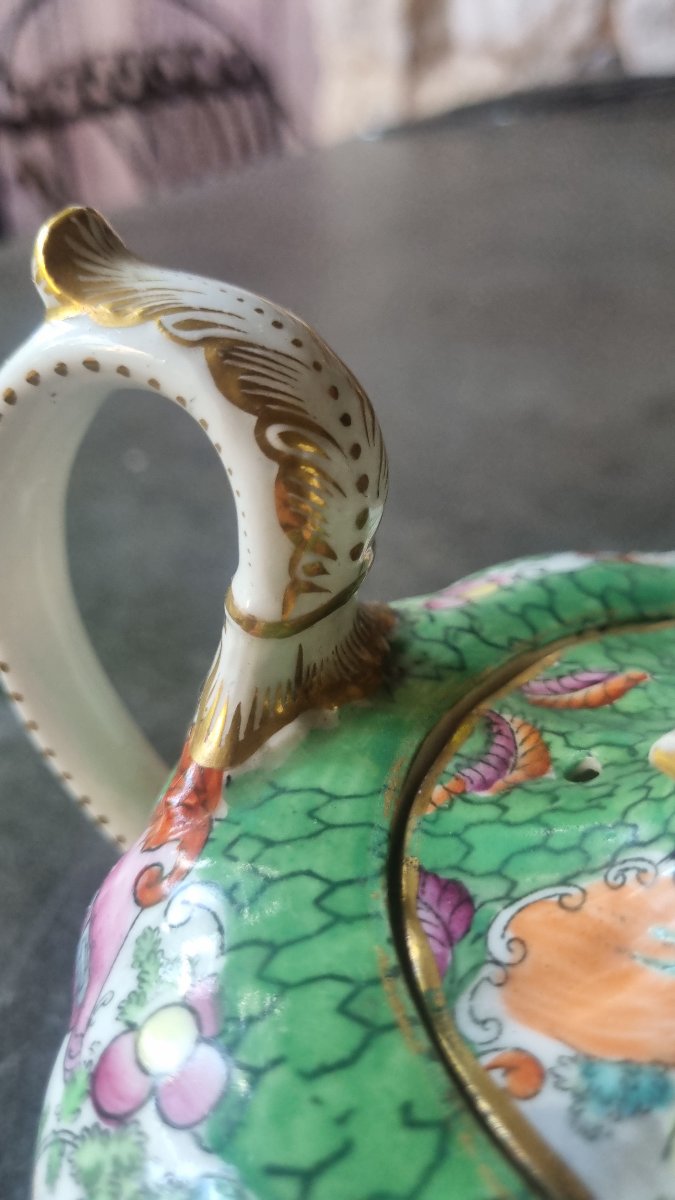 English Fine Earthenware Tea Pot, Circa 1840, With Chinese Decor-photo-6
