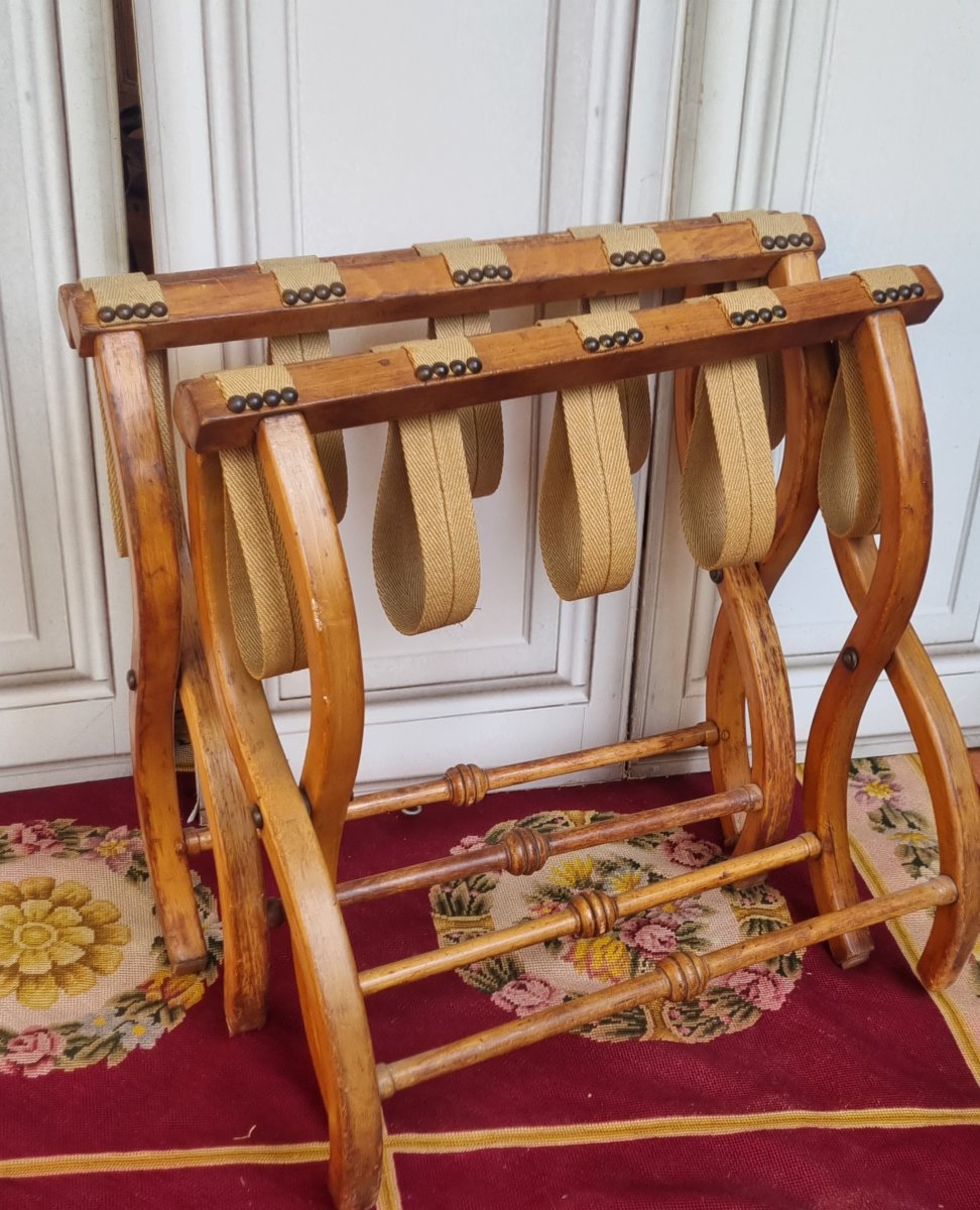 PAIRE DE PORTE-BAGAGES HÔTEL VINTAGE ANCIEN-photo-4