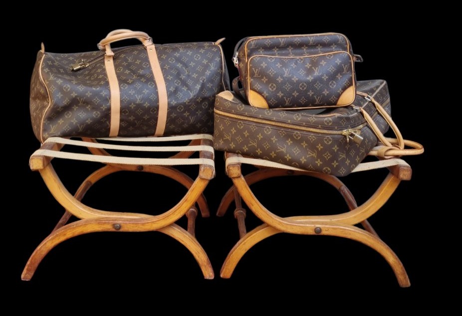 PAIRE DE PORTE-BAGAGES HÔTEL VINTAGE ANCIEN-photo-6