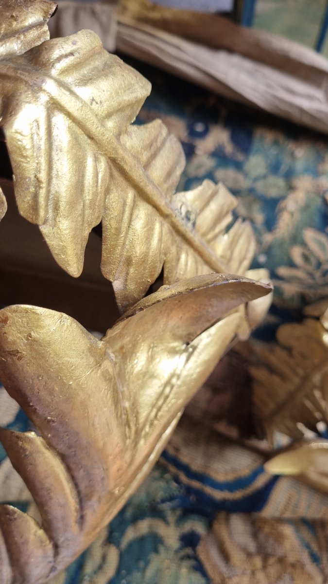 Pair Of Gilded Sheet Metal Wall Sconces, Circa 1970, Chevets -photo-2