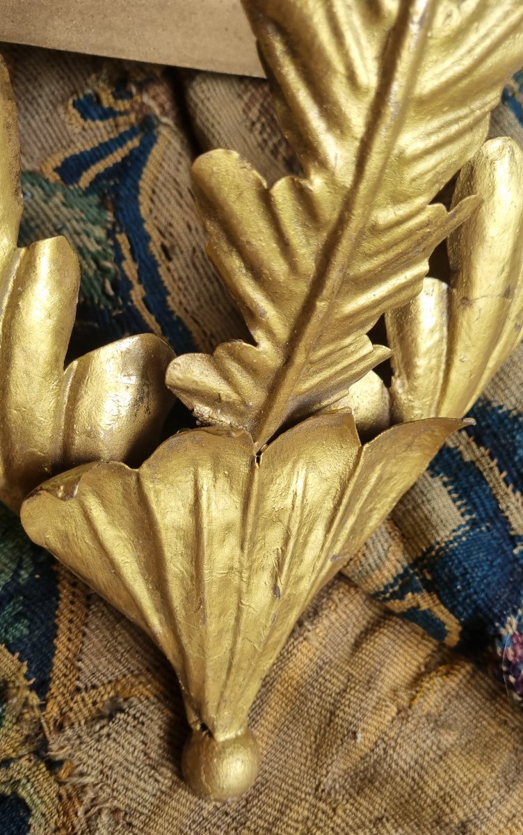 Pair Of Gilded Sheet Metal Wall Sconces, Circa 1970, Chevets -photo-1