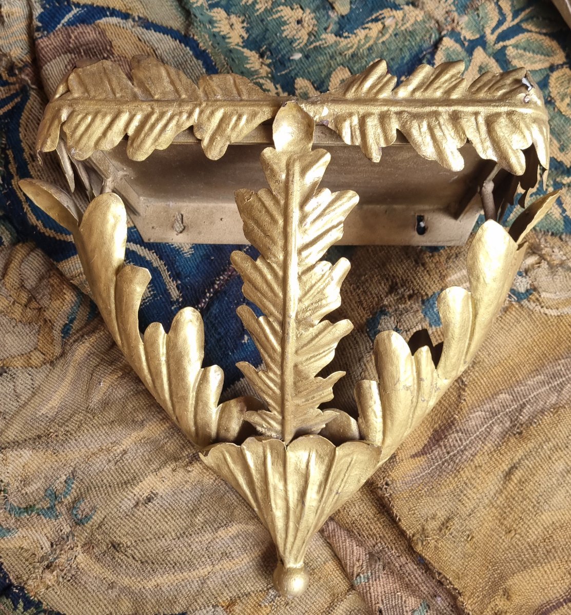 Pair Of Gilded Sheet Metal Wall Sconces, Circa 1970, Chevets -photo-2