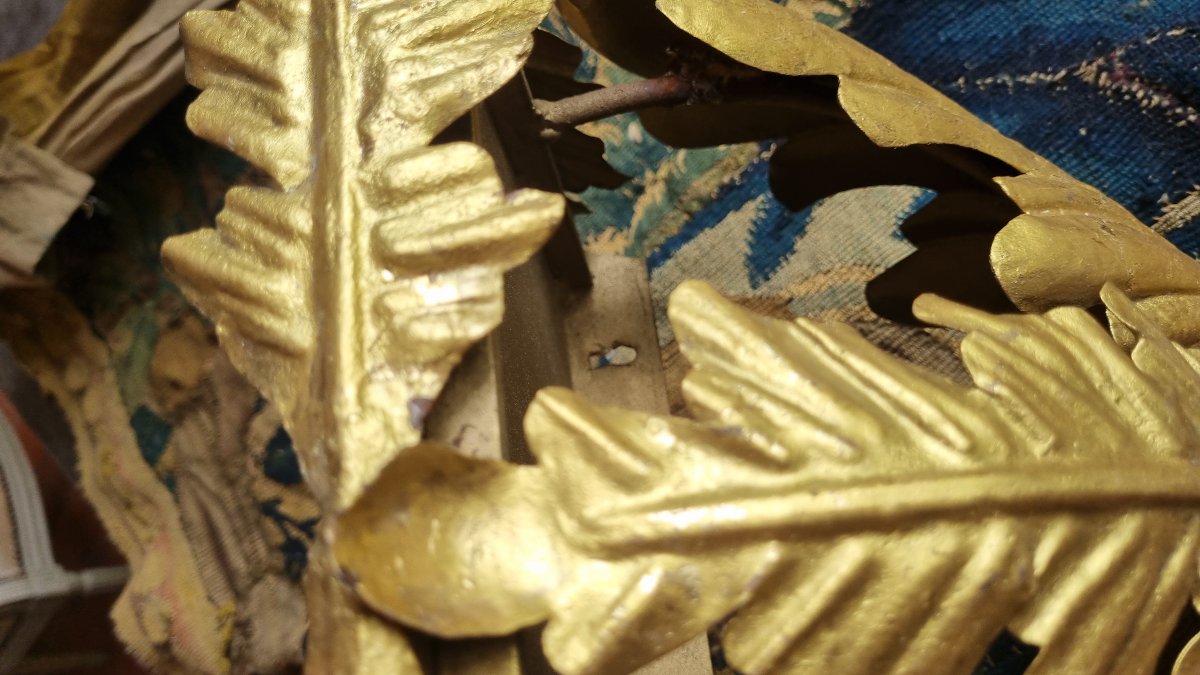 Pair Of Gilded Sheet Metal Wall Sconces, Circa 1970, Chevets -photo-6