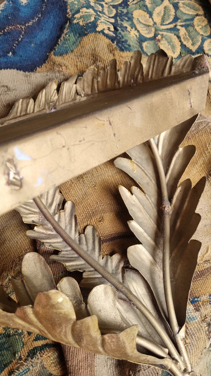 Pair Of Gilded Sheet Metal Wall Sconces, Circa 1970, Chevets -photo-7