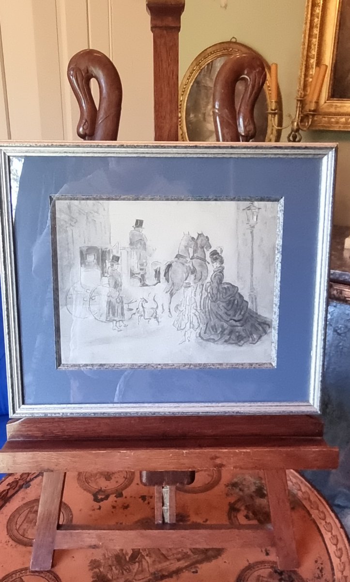 Constantin Guys (vlissingen, Dec. 3, 1802 – Paris, Mar. 13, 1892) Ink Wash Drawing, Paris-photo-2