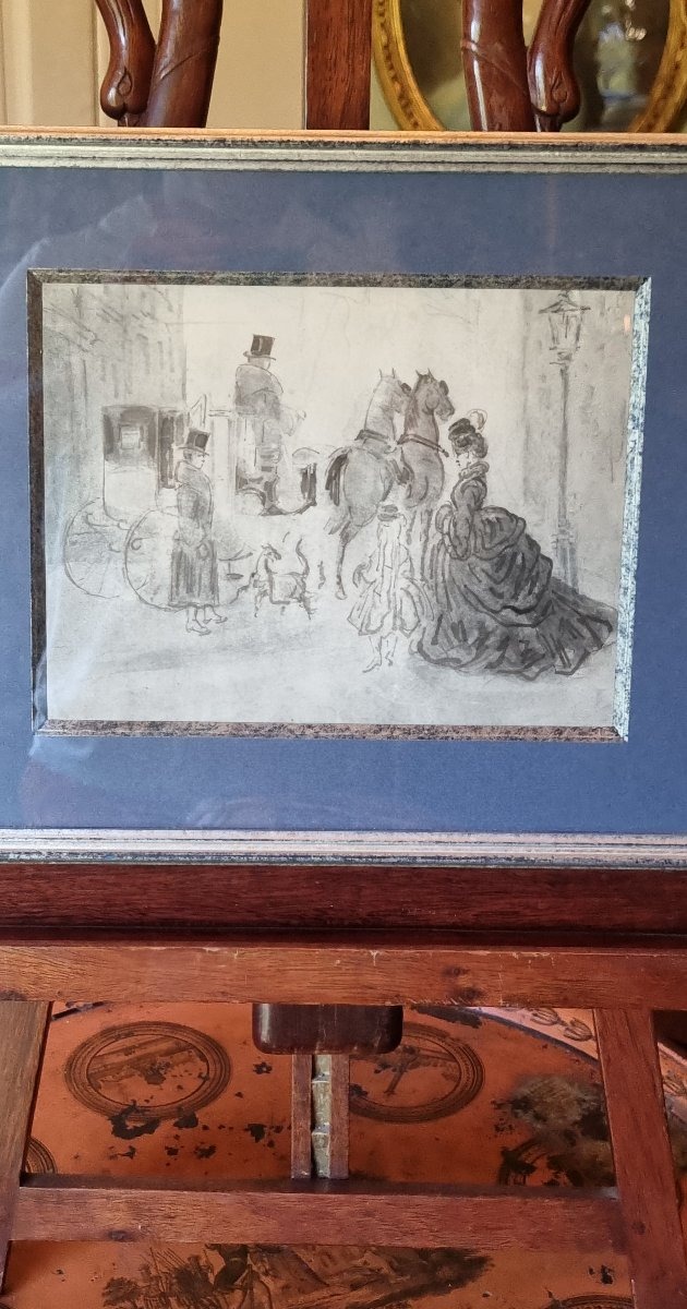 Constantin Guys (vlissingen, Dec. 3, 1802 – Paris, Mar. 13, 1892) Ink Wash Drawing, Paris