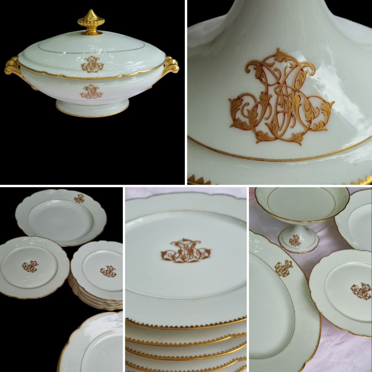 Small White And Gold Limoges Porcelain Table Set In The Napoleon III Style 