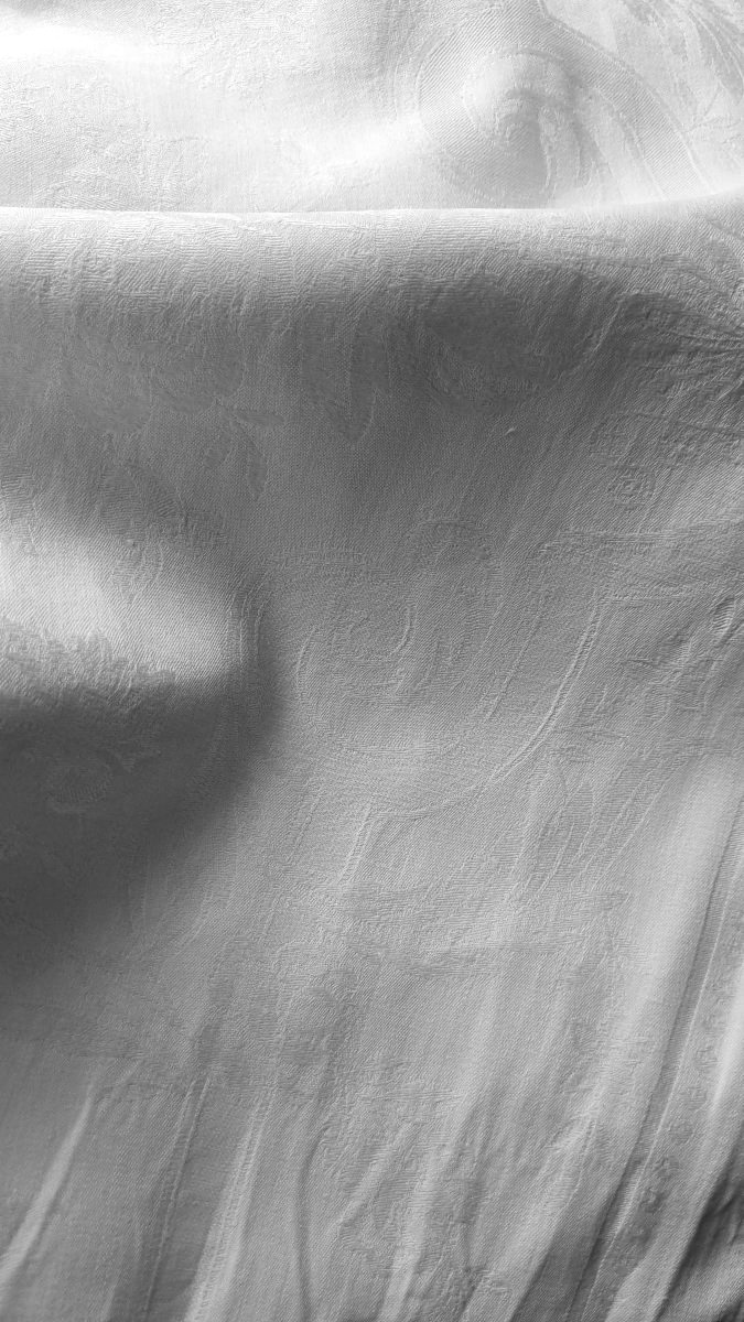 GRANDE NAPPE DE FIL DE LIN DAMASSÉ VERS 1900 410 cm  x 174 cm-photo-2