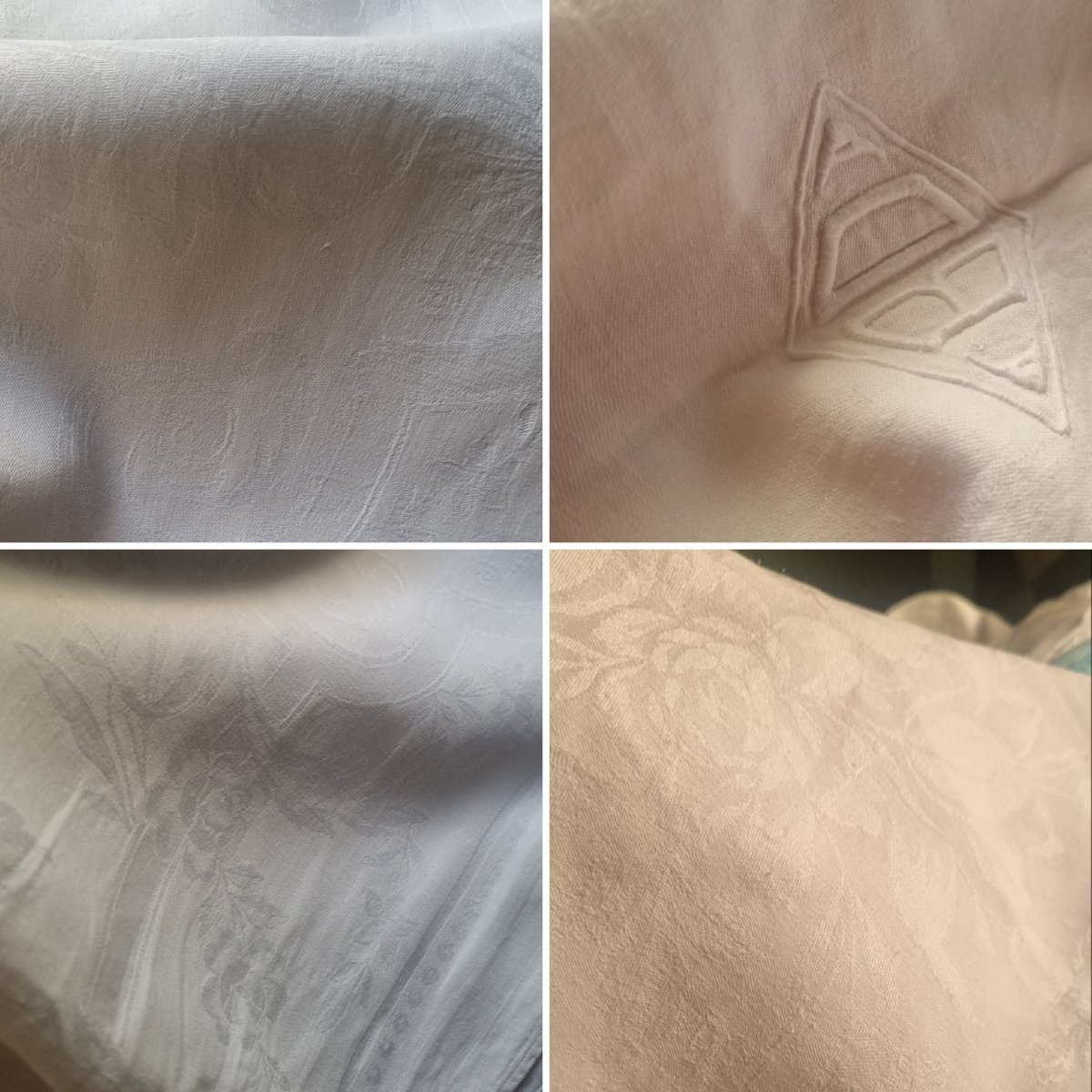 GRANDE NAPPE DE FIL DE LIN DAMASSÉ VERS 1900 410 cm  x 174 cm
