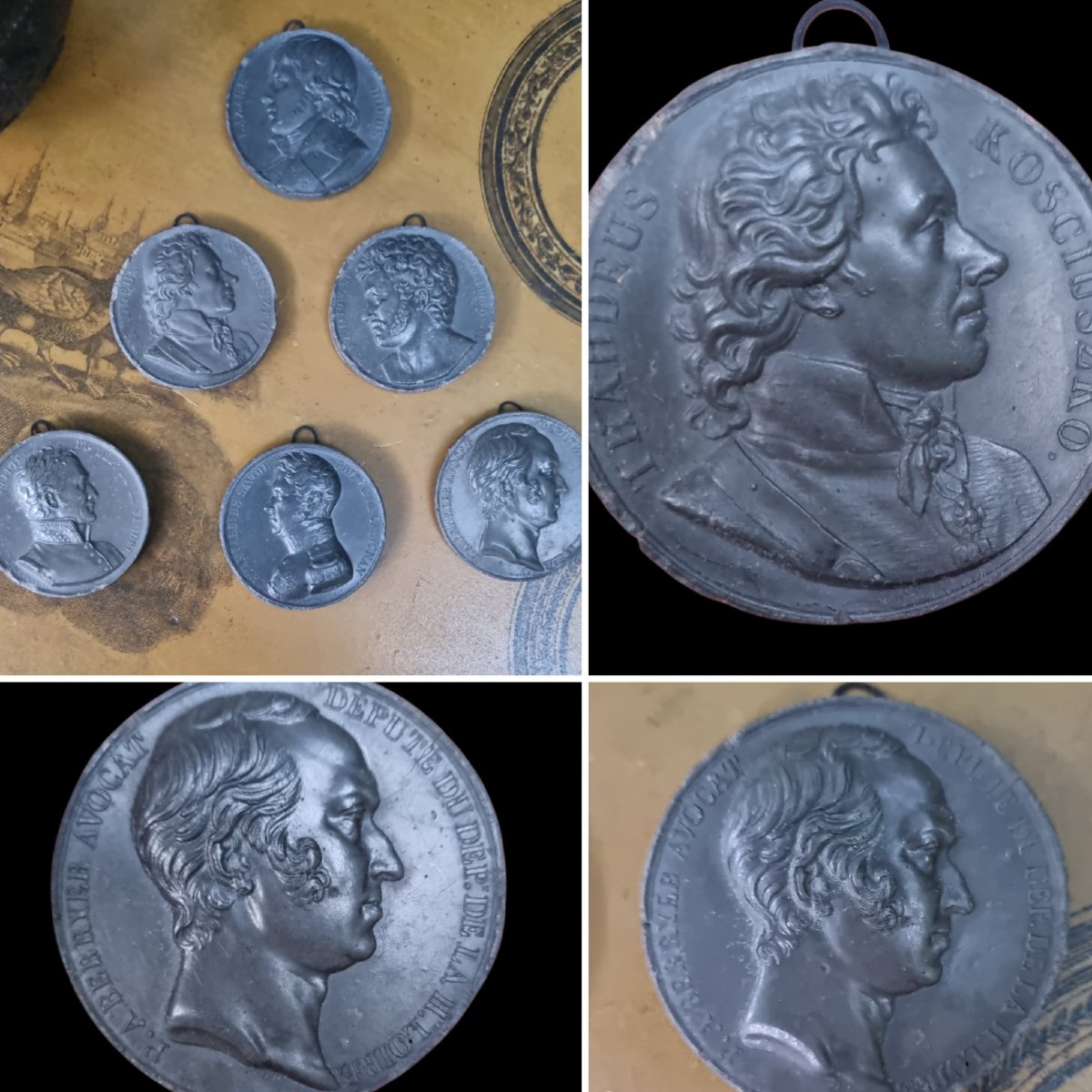 6 Plaster Medallions, "grand Tour" Souvenir Style, Circa 1830