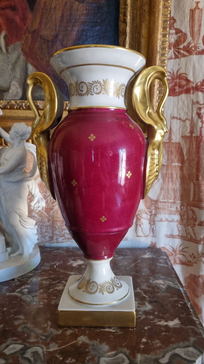 Limoges Porcelain Vase, Empire Style, In Perfect Condition, H 32.5 Cm-photo-2