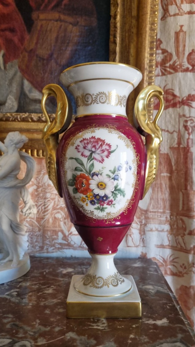 Limoges Porcelain Vase, Empire Style, In Perfect Condition, H 32.5 Cm