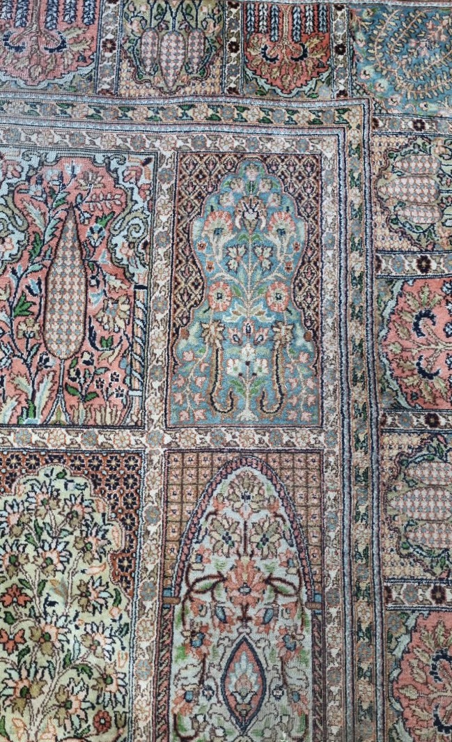TAPIS EN SOIE CACHEMIRE 283  X 187 CM NOUÉ MAIN D'ORIENT