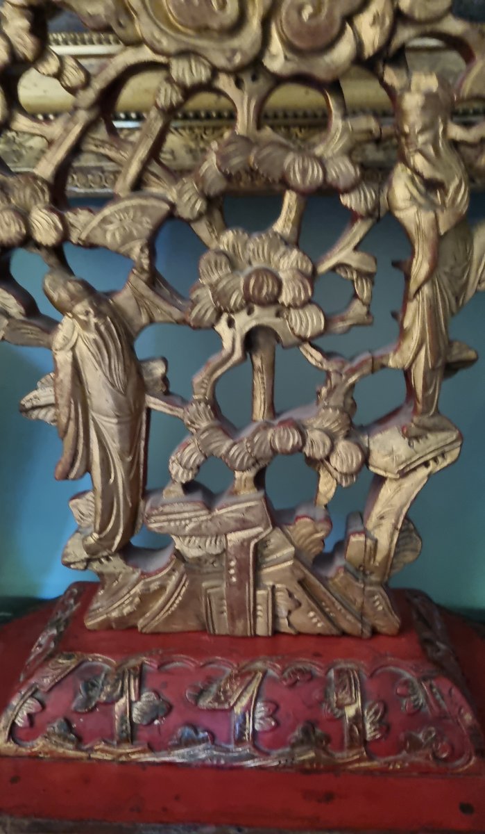 Large Chinese Table Mirror, 19th Century, 72 Cm Tall, Chinese Art -photo-3
