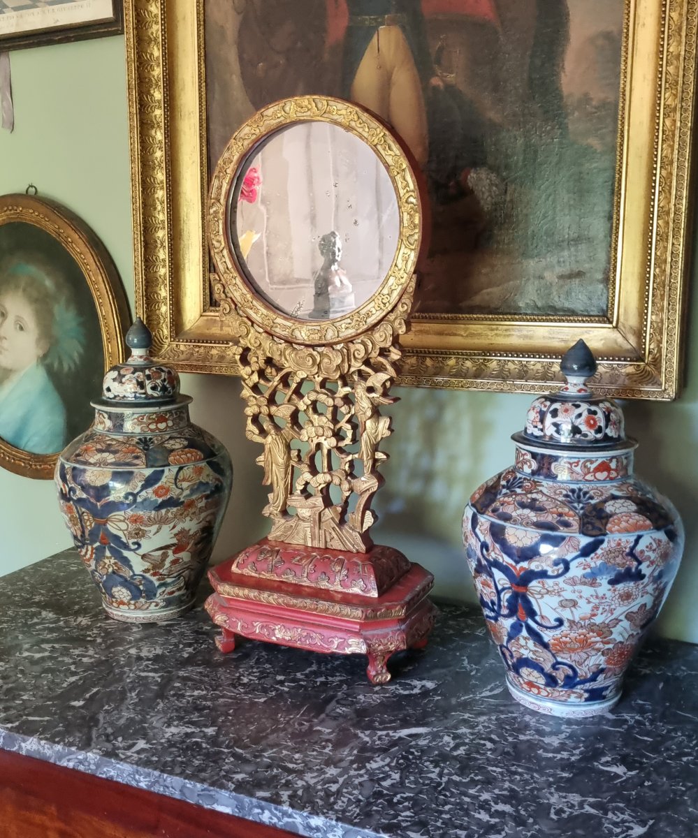 Large Chinese Table Mirror, 19th Century, 72 Cm Tall, Chinese Art -photo-4