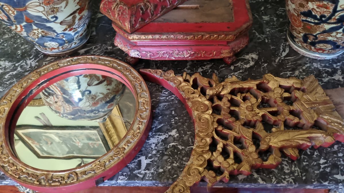 Large Chinese Table Mirror, 19th Century, 72 Cm Tall, Chinese Art -photo-4