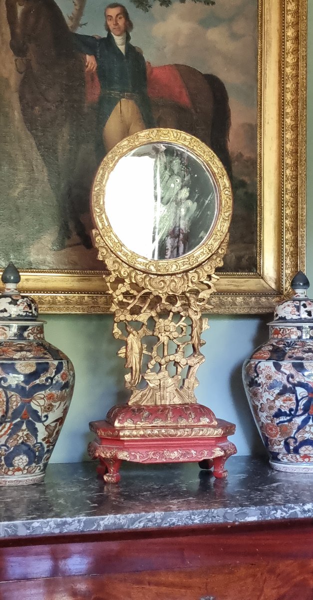 Large Chinese Table Mirror, 19th Century, 72 Cm Tall, Chinese Art 