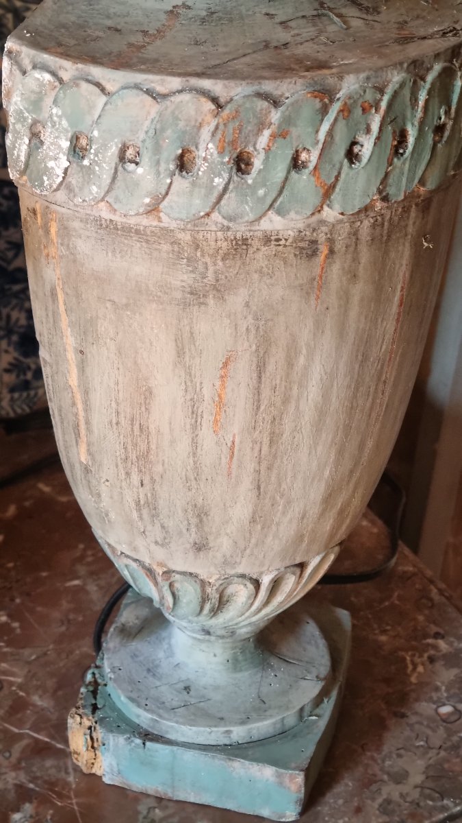 Lamp Base In Carved And Painted Wood, Late 18th Century/early 19th Century, Louis XVI Style-photo-1