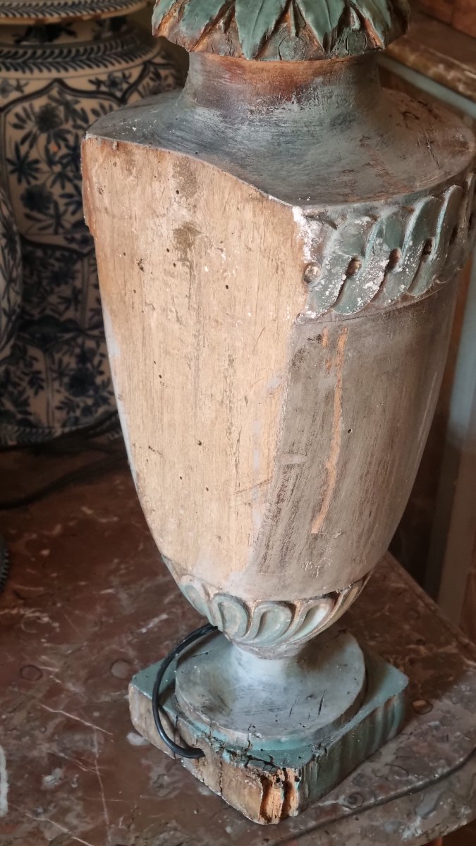 Lamp Base In Carved And Painted Wood, Late 18th Century/early 19th Century, Louis XVI Style-photo-2