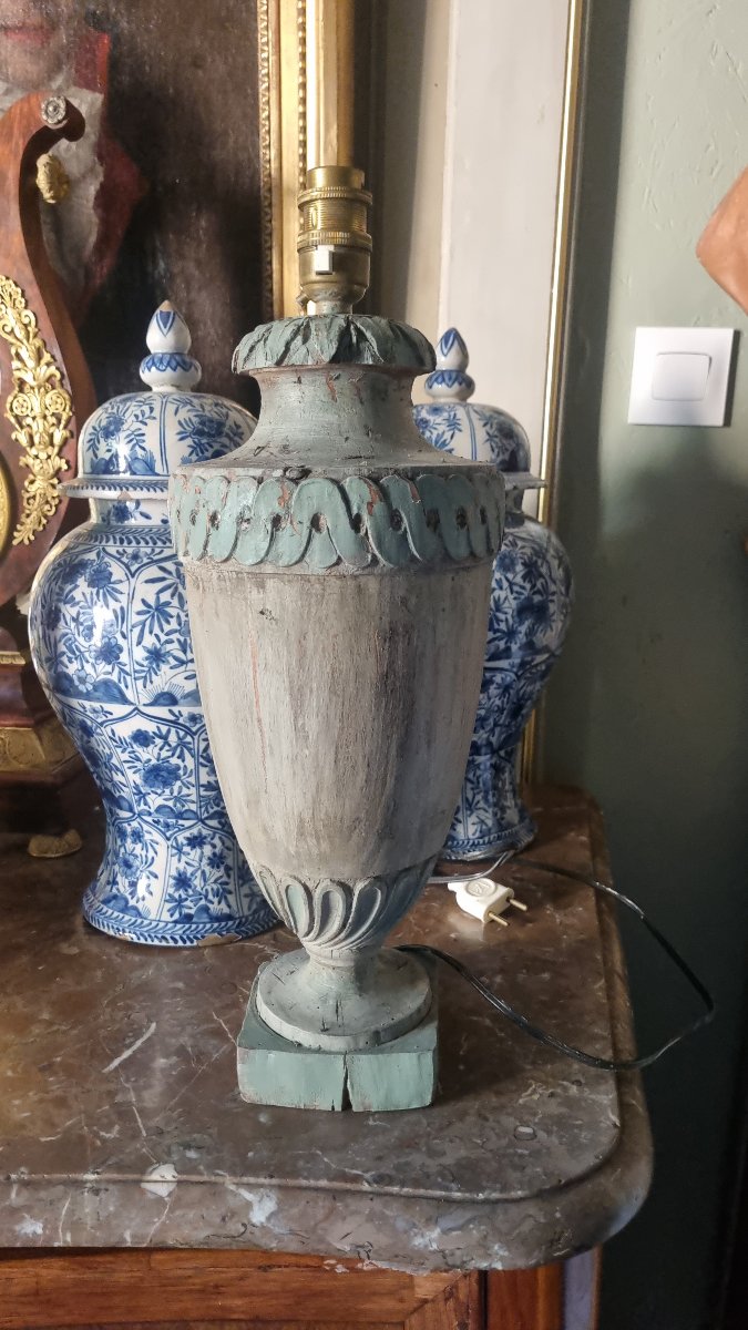 Lamp Base In Carved And Painted Wood, Late 18th Century/early 19th Century, Louis XVI Style