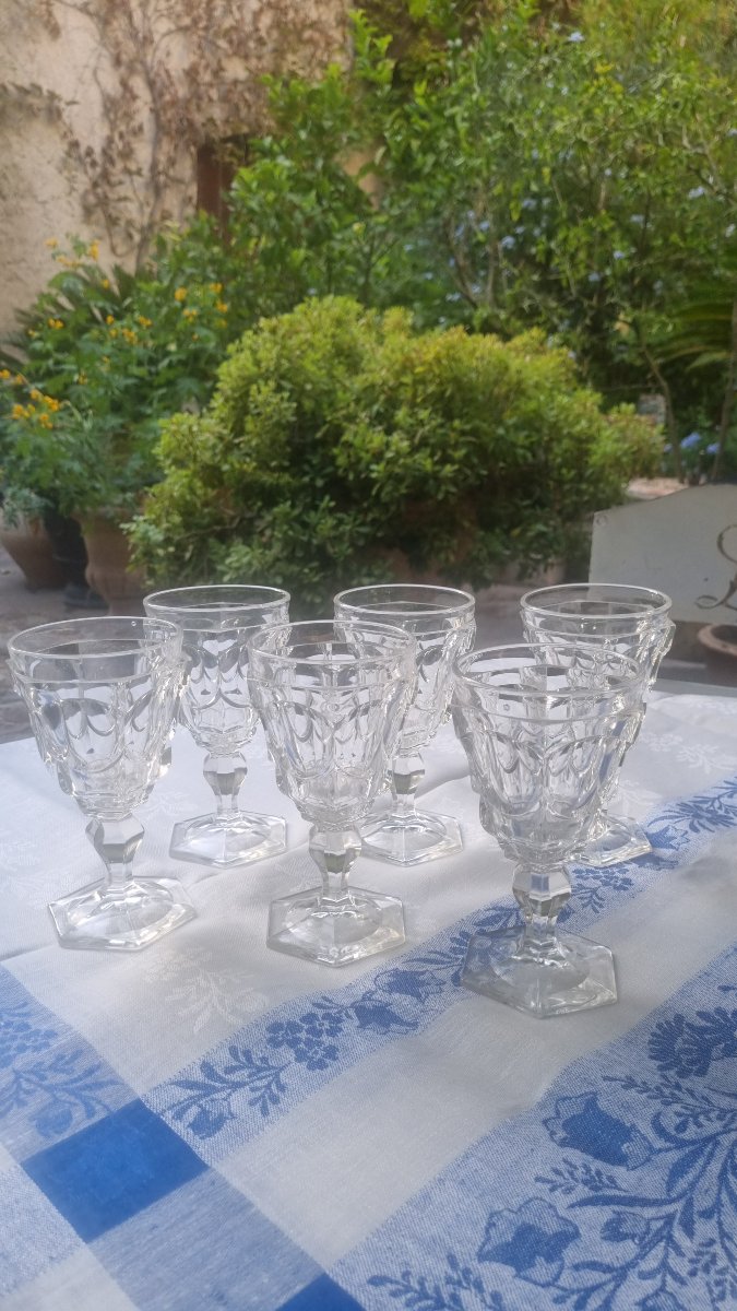 Set Of 6 Large Baccarat Crystal Glasses, "le Creusot," Circa 1830, Charles X Era, Louis-ph