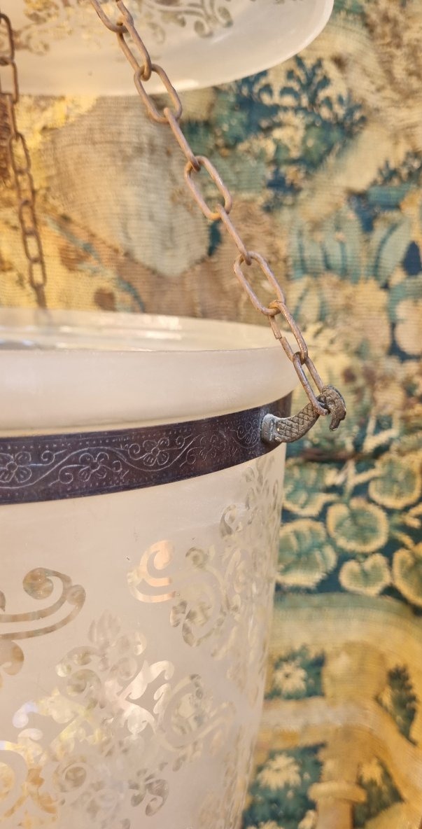 19th-century Engraved Glass Lantern, Hanging Chandelier For The Entryway-photo-1