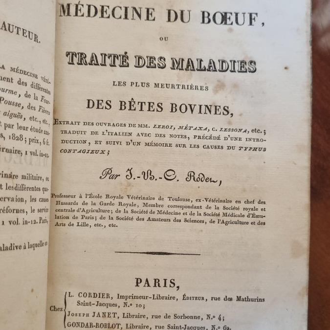 LIVRE ANCIEN RODET MEDECINE DU BOEUF EDITION ORIGINALE 1829 ART VÉTÉRINAIRE VACHE