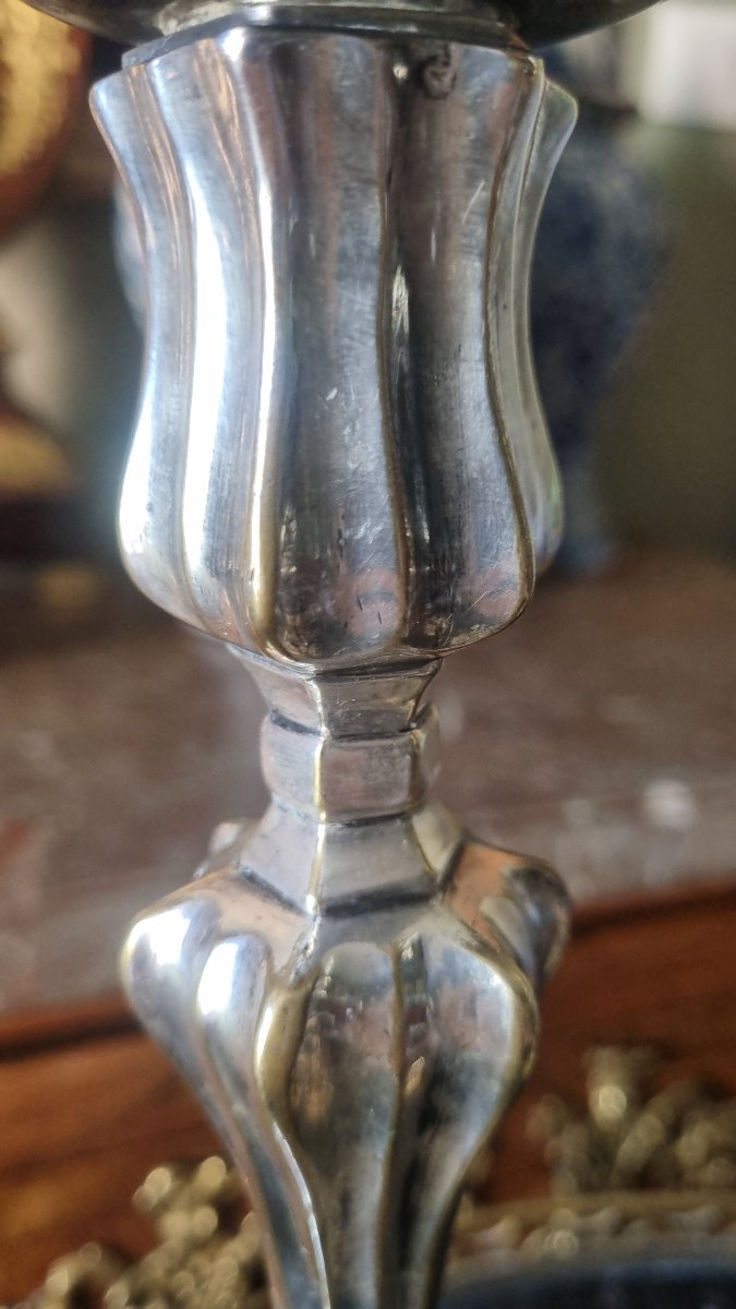 PAIRE DE BOUGEOIRS ÉPOQUE LOUIS XV XVIIIe METAL ARGENTÉ FLAMBEAUX -photo-1