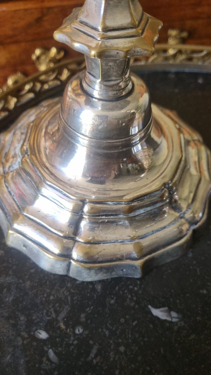 PAIRE DE BOUGEOIRS ÉPOQUE LOUIS XV XVIIIe METAL ARGENTÉ FLAMBEAUX -photo-3