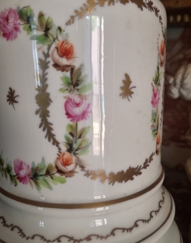 Pair Of Electrified Kerosene Lamps From The Napoleon III Era, Paris Porcelain-photo-4