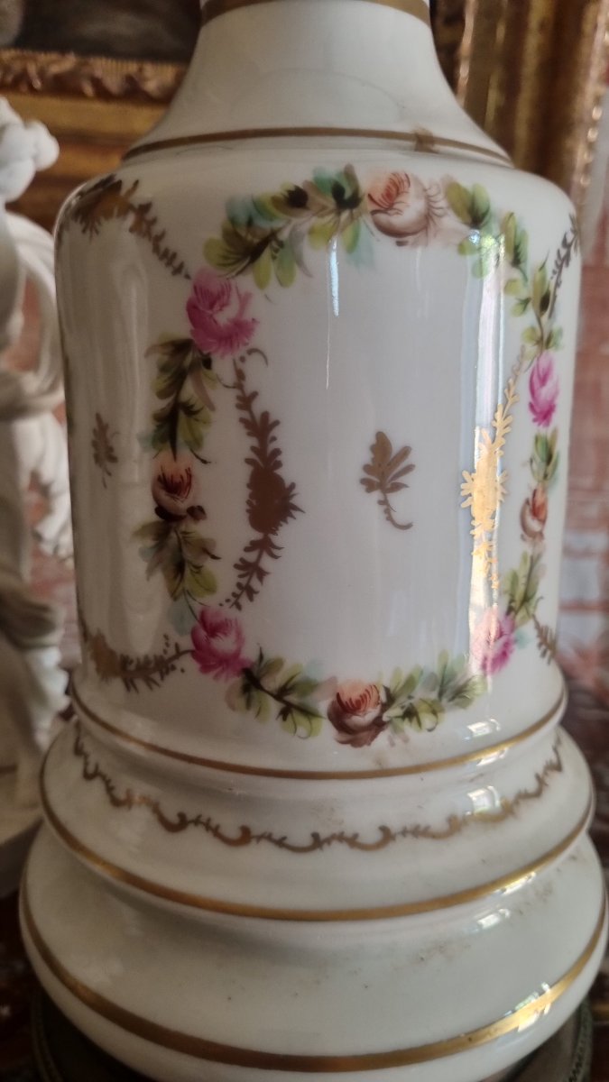 Pair Of Electrified Kerosene Lamps From The Napoleon III Era, Paris Porcelain-photo-3