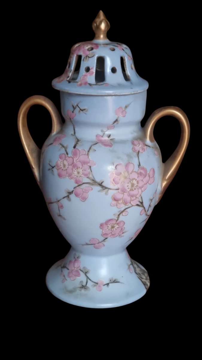 BRULE-PARFUM POT POURRI MAISON DELVAUX PARIS PORCELAINE ART NOUVEAU JAPONISME-photo-2