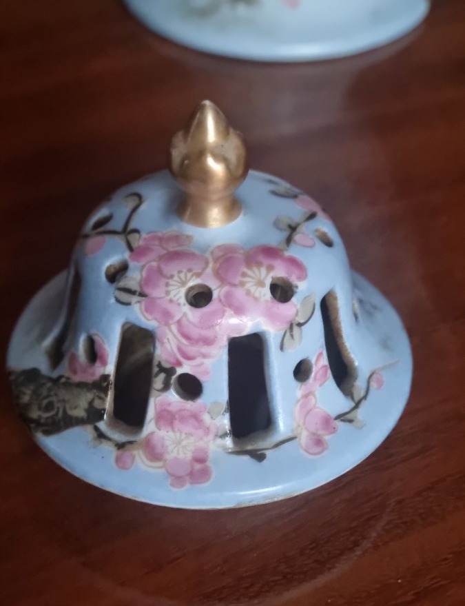 BRULE-PARFUM POT POURRI MAISON DELVAUX PARIS PORCELAINE ART NOUVEAU JAPONISME-photo-4