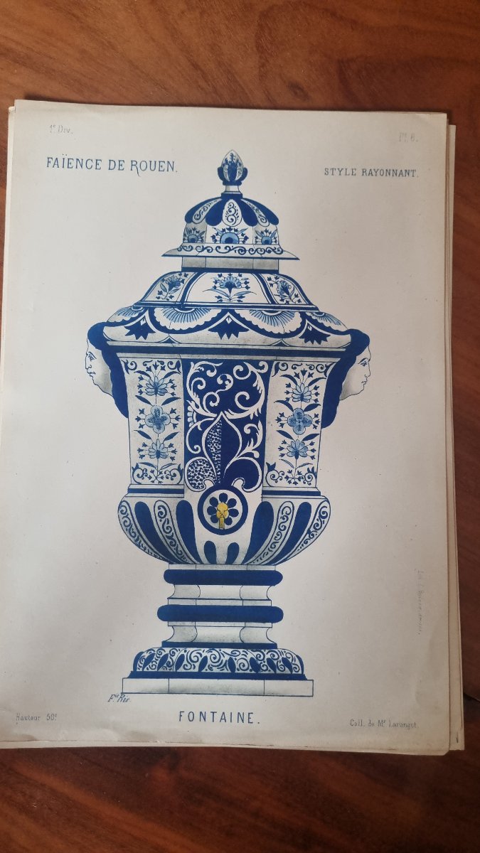 12 GRAVURES ESTAMPES SERIE FAIENCE DE ROUEN XIXe-photo-2