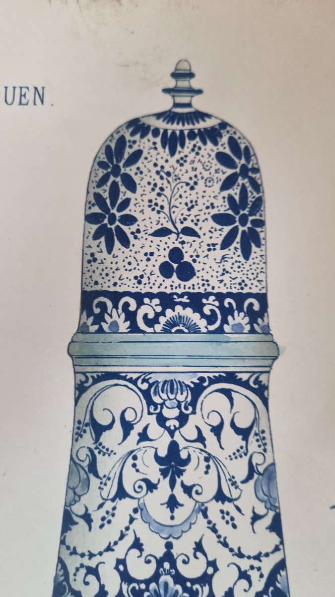 12 GRAVURES ESTAMPES SERIE FAIENCE DE ROUEN XIXe-photo-6