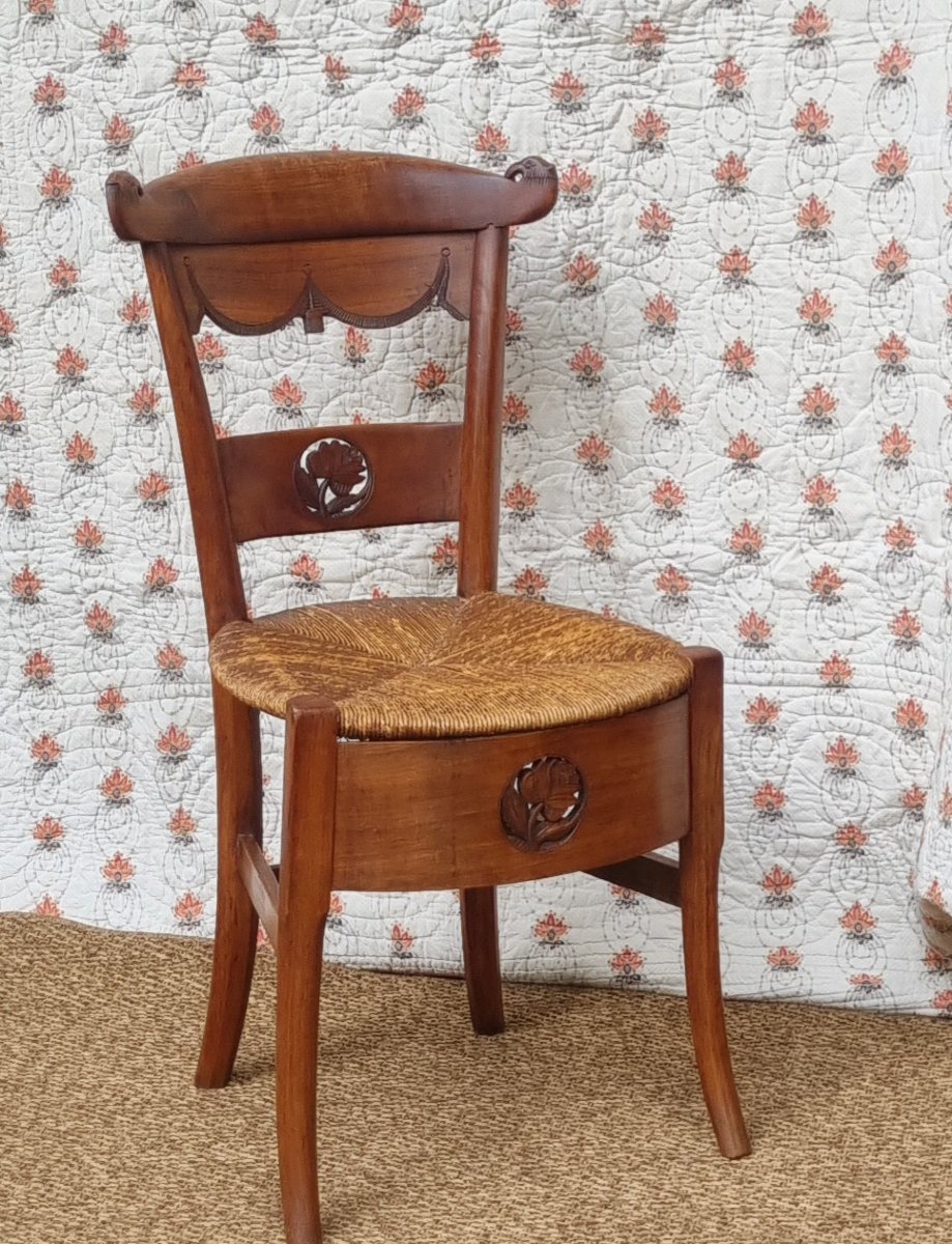 Set Of 6 Woven-seat Chairs From The Directoire Period, Late 18th Century, Provence, With Braquenie Cushions-photo-2